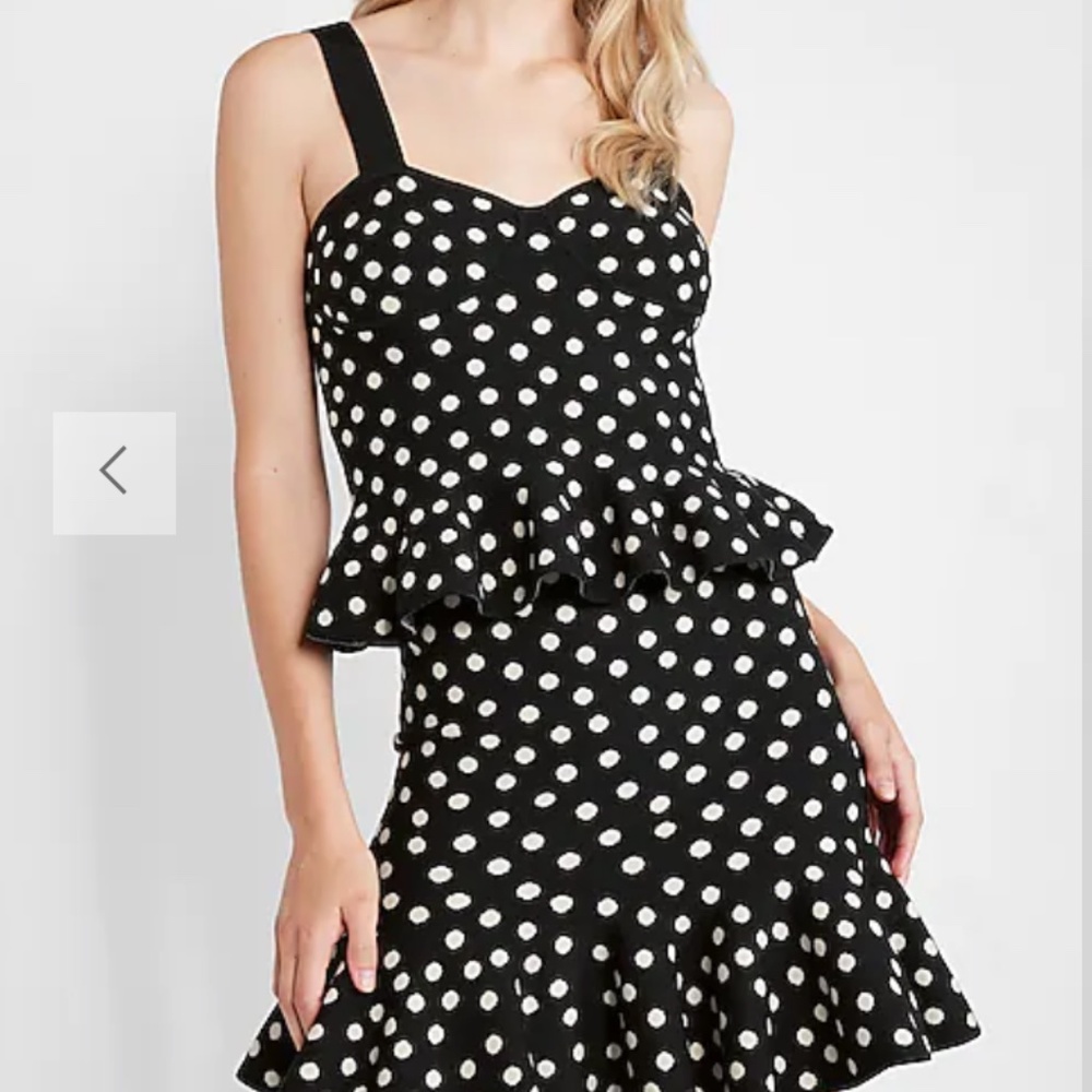Polka Dot Fit And Flare Ruffle Sweater + Mini Skirt Set (WORN ONCE)